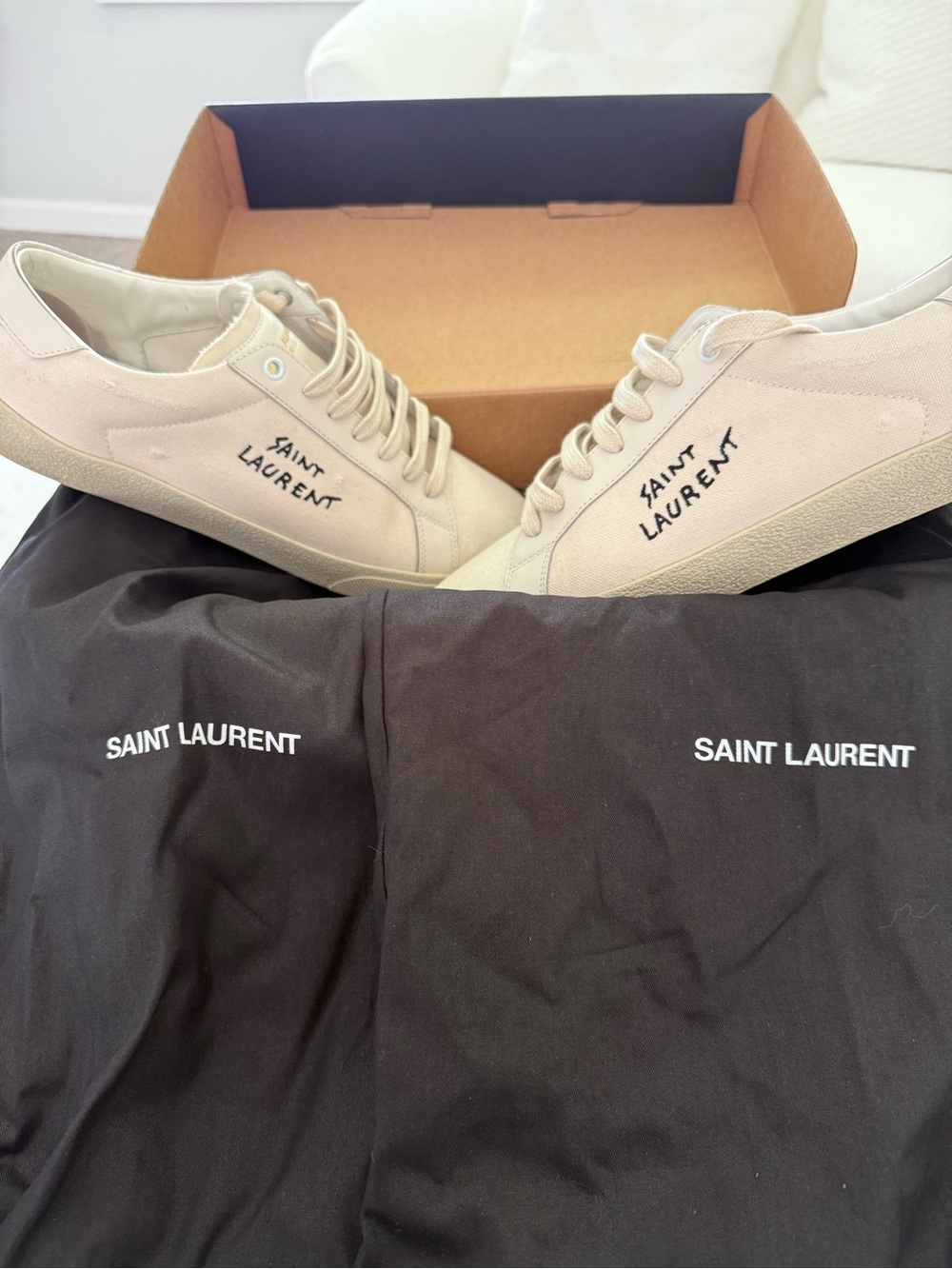Saint Laurent Men's Beige Canvas & Suede Low-Top Sneakers - Picture 2 of 7